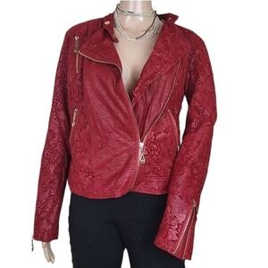 RETRO Fox Red Floral Print Moto Jacket